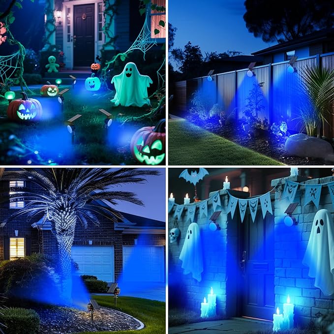 nipify 2 Pack Solar Spot Lights Outdoor Waterproof, Solar Spotlight Light for Outside Yard Landscape Lighting Pathway Lights Wall Auto On/Off, Blue