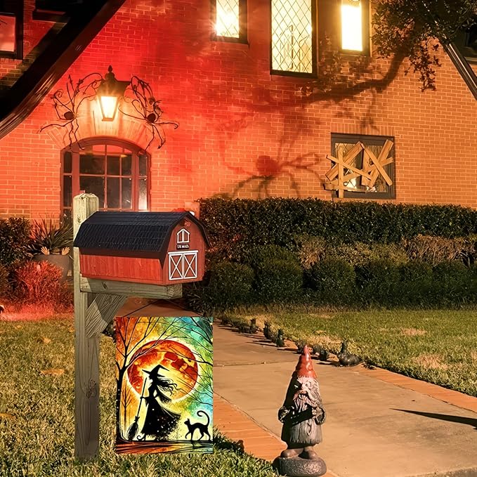 Halloween Garden Flag 12 X 18 Flag Witch And Black Cat Garden Flag Witch And Cat Design Moonlight Silhouette And Colorful Night Sky For Outdoor Yard And Patio Lawn Decoration Banner