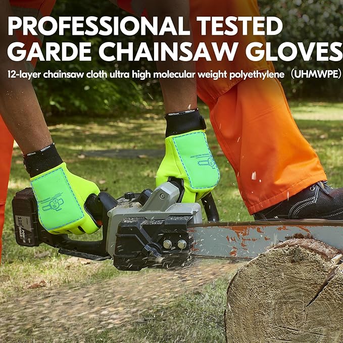 Vgo... Chainsaw Gloves,12-Layer Saw Protection on Left/Both Hand Back,Cow Leather Gloves,Touchscreen