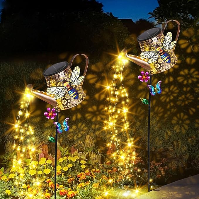 Solar Lights Outdoor Decorative, 39.4'' Metal Solar Watering Can Lights with Bee, Waterproof Garden Stake for Yard Lawn Patio Pathway Landscape, Gardening Gifts for Mom Grandma Women
