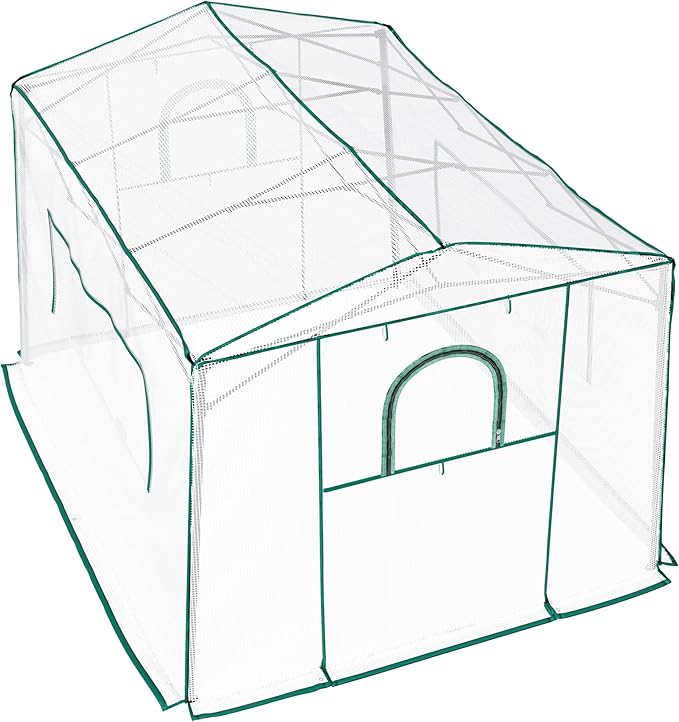11'x 8.5'x 7.4' Walk-in Greenhouse for Outside & Indoor with 2 Roll-up Zipper Doors, 4 Ventilated Mesh Windows, Patio Plant Gardening Greenhouse for Backyard