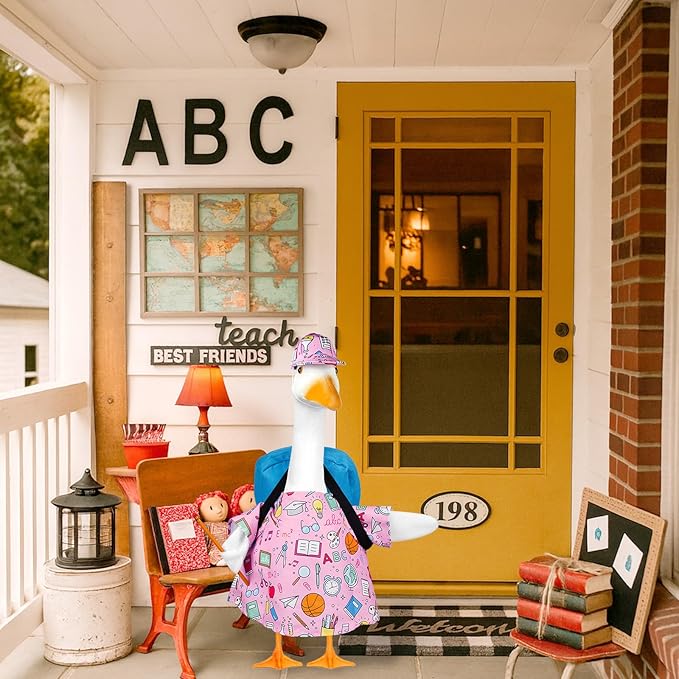 Back to School Porch Goose Outfits,4Pcs Yard Goose Statue Clothes for 23" Geese Clothes Patio Lawn Garden Decoration