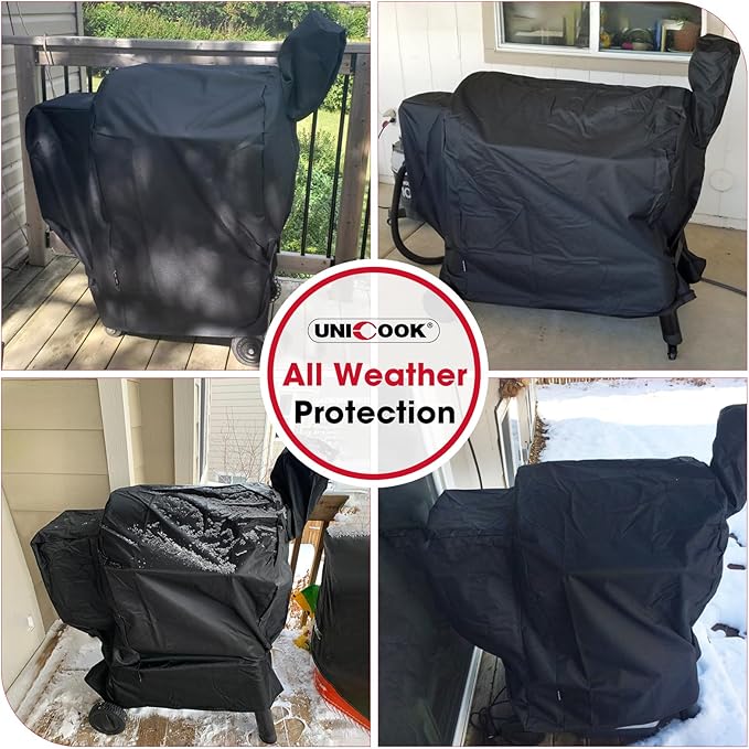 Unicook Pellet Grill Cover Compatible with Traeger Pro 22 Series & Pro 575, Heavy Duty Waterproof BBQ Grill Cover, Weather Resistant Outdoor Wood Pellet Smoker Protector, Black