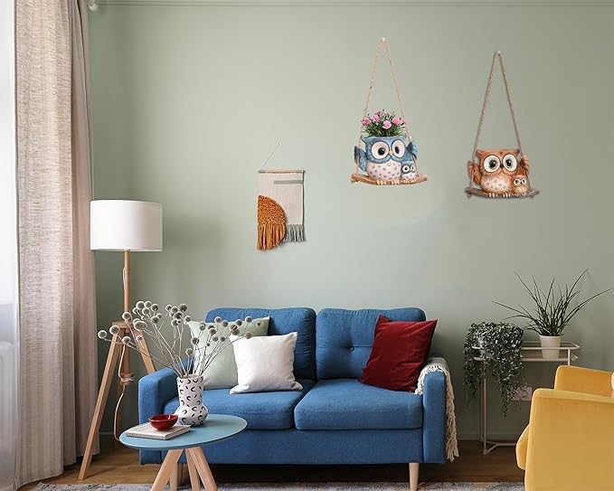 Swing Owl Hanging Planters for Indoor Plants, Cute Small Succulent Pots with Drainage Hole, Unique Resin Plant Hangers Outdoor, Hanging Plant Holder for String Of Pearls, Gift Ideas for Mother