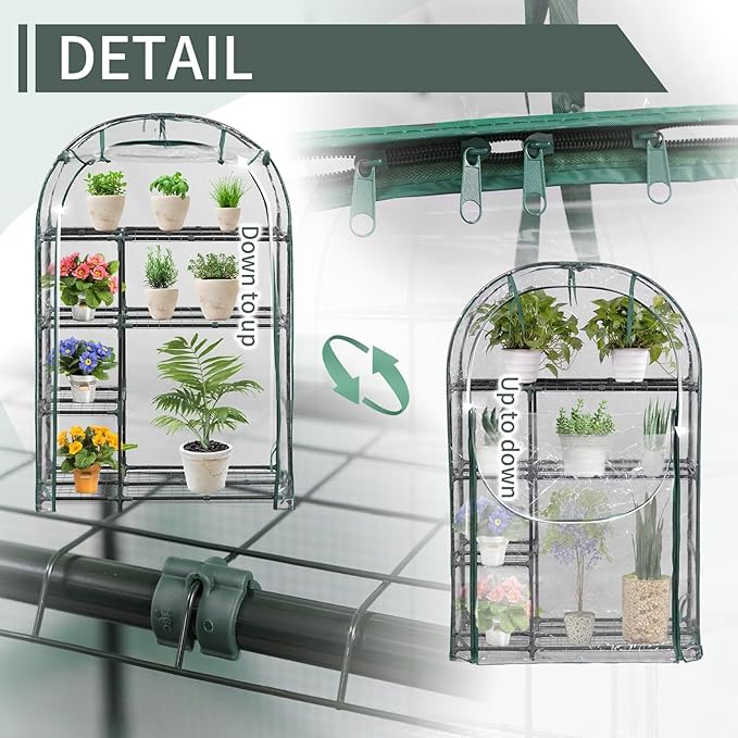 4-Tier Mini Greenhouse, 40 x 18 x 63 inch Steel Frame and PE Cover Plastic Plant Rack Stand Green House with Plant Repotting Mat for Indoor & Outdoor Use (Clear)