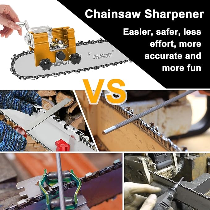 Chainsaw Sharpening Jig, Portable Hand Chain Saw Sharpener Tool with 8 Titanium-Plated Bits, Gloves, Storage Bag & Brush, Chainsaw Sharpener, Chainsaw Sharpener Kit for 4"-22" Chainsaw & Electric Saws