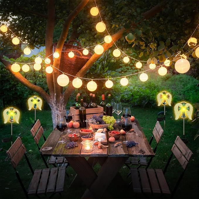 Retisee 4 Pack Halloween Decoration Cross Angel Wings Solar Lights for Outdoor Memorial Solar Lights for Graves Lighted for Halloween Christmas Garden Lawn Porch Yard Patio Waterproof Decor