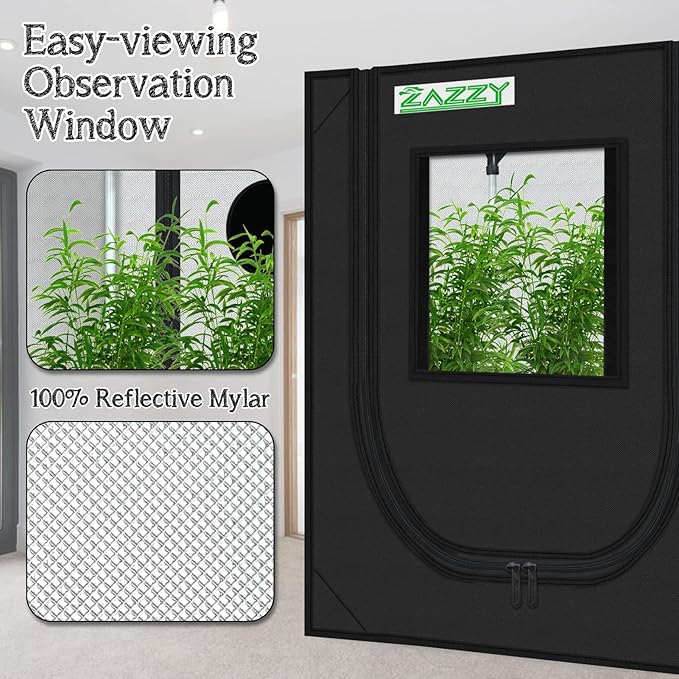 zazzy Grow Tent 18"x30"x36" Hydroponic Heavy Duty Dark Room Reflective Mylar Grow Tents with Window & Floor Tray for Indoor Plant Growing