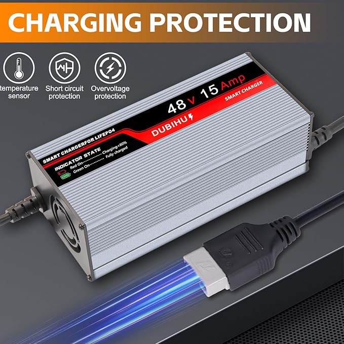 58.4V 15A LifePo4 Lithium Battery Charger for Golf Cart, RV, 48V Motor,Anderson Plug, Includes Anderson Plug to M8 Ring Terminal Cable and Anderson Plug to Alligator Clip Cable