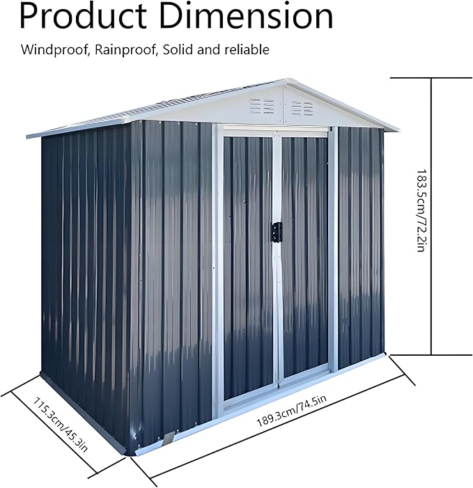 Outdoor Sheds 6FT x 4FT Outdoor Storage, Metal Anti-Corrosion Utility Tool House with Lockable Door & Shutter Vents,Outdoor Waterproof Garden Tool Metal Storage Sheds