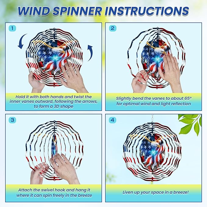 FLAGWIX American Eagle Christmas Decorations - 3D Stainless Steel Metal Wind Spinners 12 in - Christmas Eagles for Men Women Friends, Eagle Decorations for Window Outdoor Yard Garden