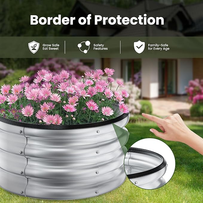 ZXZYHFTY Round Galvanized Raised Garden Bed kit,Silver Outdoor Garden Raised Planter Box, Round Large Metal Raised Garden Beds for Vegetable 2 * 2 * 1ft 1 Pack