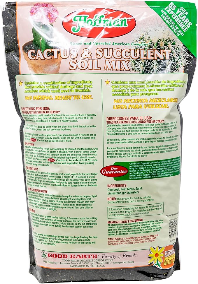 Hoffman Organic Cactus and Succulent Soil Mix to Provide Proper Drainage and Improve Growth in Cacti, 10qts, 5 Pack