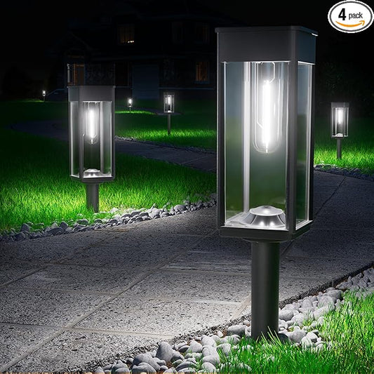 Bright Solar Lights Outdoor Waterproof IP65, 4 Pack Pathway Lights Solar Powerd, Auto On/Off Solar Outdoor Lights for Path, Yard, Landscape, Lawn, Patio, Walkway, Driveway, Garden Decor