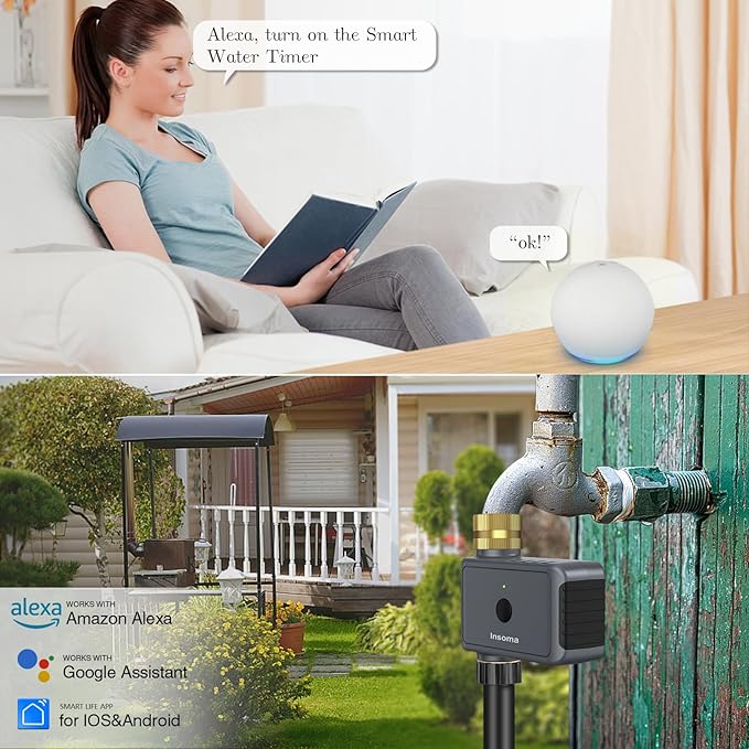 WiFi Hose Timer Brass Inlet & Outlet, Smart Sprinkler Timer with WiFi Hub, WiFi Water Timer for Garden Hose, APP & Voice Control, Smart Hose Faucet Timer for Lawns Yard Work with Alexa & Google Home