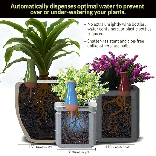 Plant Watering Globe Drip Irrigation Stakes- Extra Large Improved Drip Easy-Refill 4 Week Waterer System with Large Reservoir Bulbs - Automatic Self-Watering Device for Indoor & Outdoor