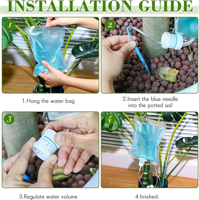 Plant Drip Irrigation Set 500ml Drip Water Bag Plant Waterer with Support Rod Plant Watering Stakes Self Watering Spikes Automatic Watering System for Potted Plants Indoor Outdoor(9 Pcs)