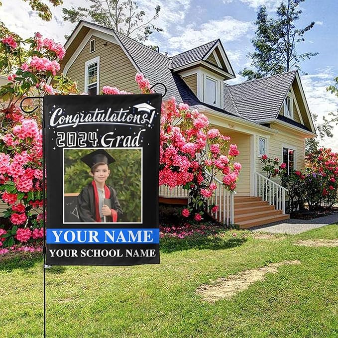 Personalized Graduation Garden Flag With Photo Name Custom Class Of 2025 Double-Sided Banner Congratulation Grad Yard Sign Outdoor Flags For Party Ceremony (Custom Graduation Flag, 12x18(in))