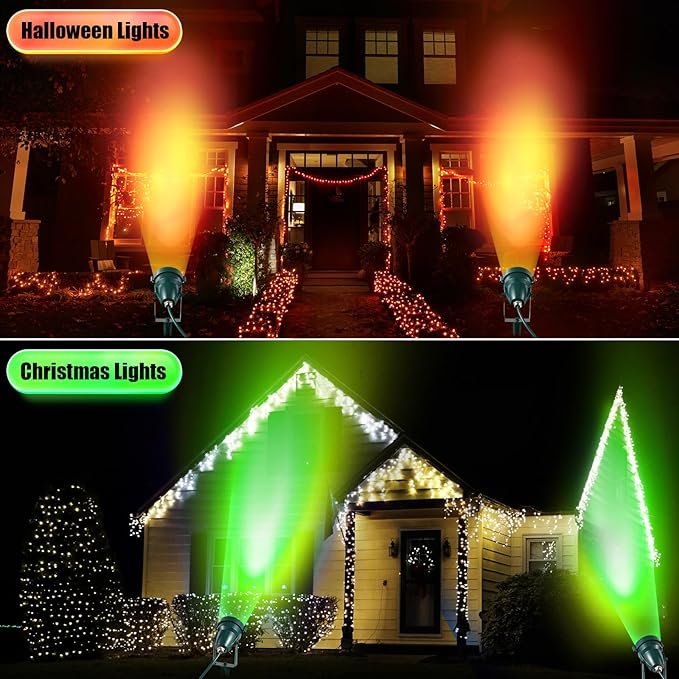 Enhon 2 Pack Halloween RGBW Spotlight Outdoor, Waterproof Landscape Lighting 120V LED Spot Lights with Remote Control Color Changing, Outdoor Stake Lights for Holiday Garden Yard (Patent Pending)