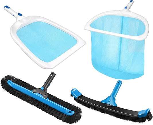 KingSom Swimming Pool Cleaning Kit,Pool Cleaning Tool with EZ Clip,Include 20" Round Pool Brush Head,19" Pool Scrub Brush,Deep Skimmer Net,Leaf Rake Net,Pool Cleaning Equipment for Above Pool(NO Pole)