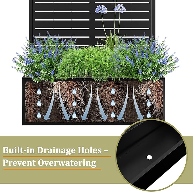 TOAOTBNBO Metal Planter Box with Trellis, Heavy-Duty Raised Garden Bed for Climbing Plants, Drainage Hole, Outdoor Planter Box with Privacy Screen,35''L×16''W×71''H