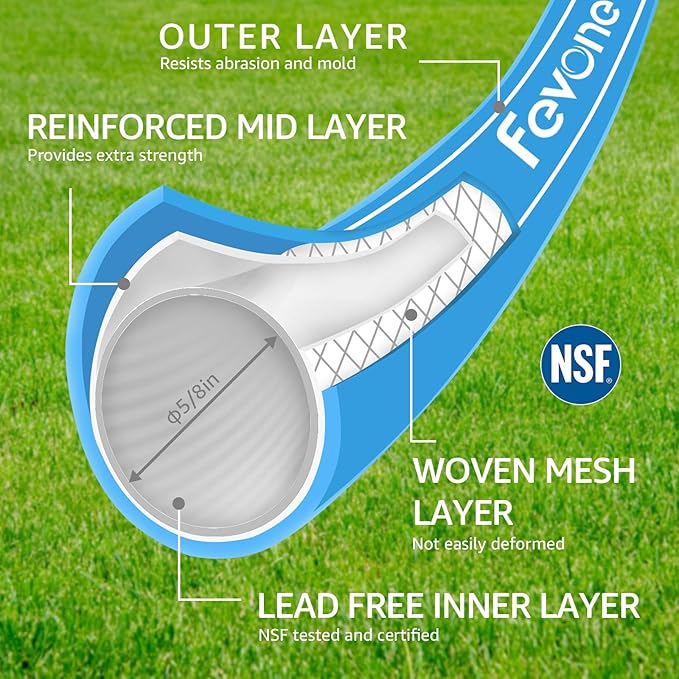 Fevone Garden Hose 12 ft., Lightweight Hybrid Water Hose, Flexible and Durable, Leak-Free Connections