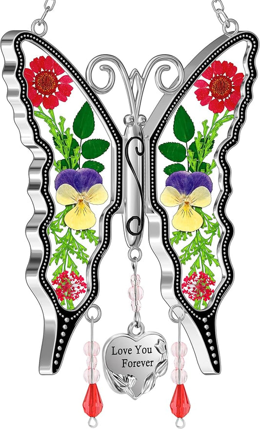KY&BOSAM Butterfly Suncatcher Stain Glass Love You Forever Butterfly Sun Catcher for Windows Hanging Wind Chime Gifts for Women Grandma Mom Mother`s Day Valentine's Birthday Christmas Thanksgiving