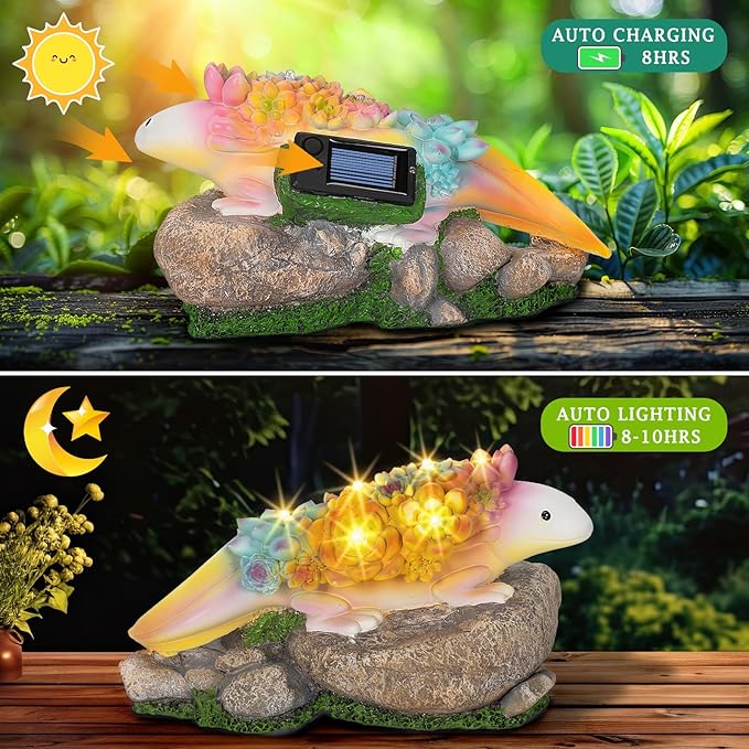 Garden Axolotl Statue Solar Statues Honey Bee jar Decor with LED Lantern ,Resin Axolotl Figurine Ornament for Patio Yard Lawn Porch Outdoor Decor (Axolotl 1)