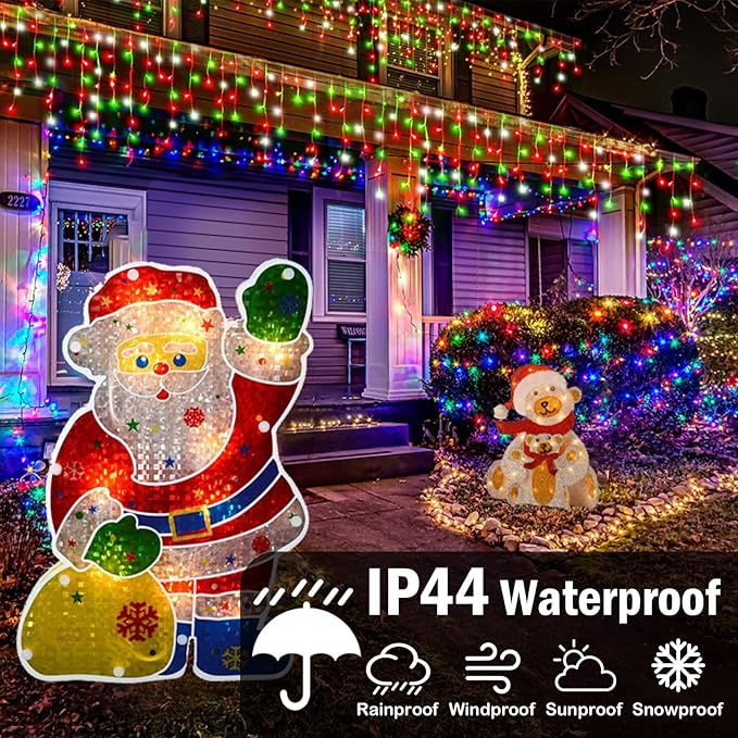 Hezbjiti Christmas Lights Outdoor Decorations,LED Christmas Lights 8 Modes 75 Drops Fairy String Curtain Lights for Christmas Decor Eaves Window Party Yard Garden (Red Green Cold, 1600LED 164FT)