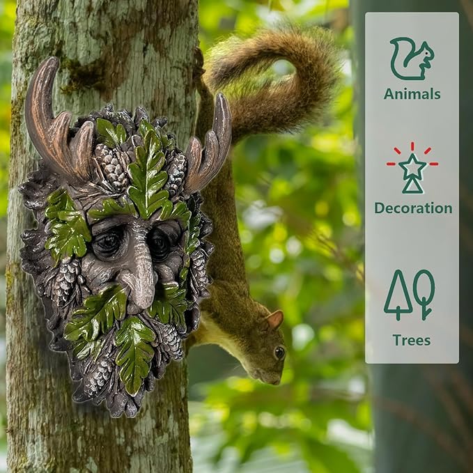 Tree Face Sculpture, Funny Horned Old Man Tree Hugger Statue, Indoor & Outdoor Creative Props for Garden and Home,8.27" x 5.12" x 2.4"
