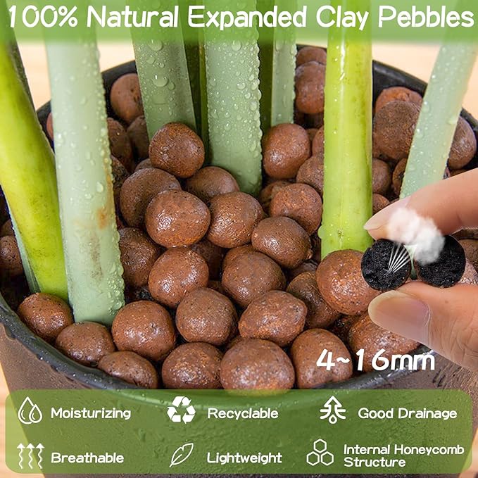 ZeeDix 2LBS Expanded Clay Pebbles for Plants, 4mm-16mm Leca for Plants Clay Aggregate Grow Media, Natural Organic Clay Balls for Hydroponic, Gardening, Orchids, Decoration, Aquaponics