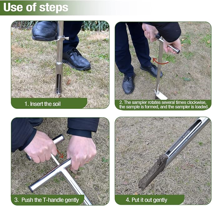 40 Inches Professional Stainless Steel Soil Sampler Probe with Ejector Foot Pedal Reusable Sample Bag, Soil Test Kits for Lawn Garden Farm Soil Sampling