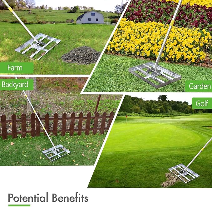 Scalebeard Lawn Leveling Rake-6 FT Level Lawn Tool/Soil Lawn Rake Stainless Steel Leveling Rake Landscape Rake with Handle for Garden Backyard Golf/Lawn(6FT,17 X10In)