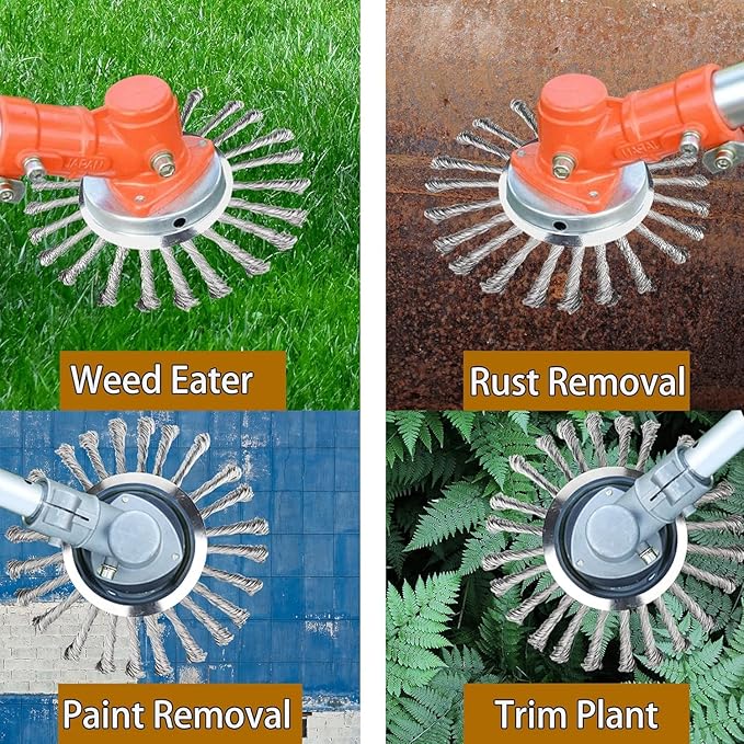 8 Inch Steel Wire Weed Eater Blades, Universal Weed Eater Attachments, Brush Cutter Trimmer Blade with Universal Adapter Kits, Unbreakable Wired Weed Eater Head Replacement for Removing Moss Weed Rust
