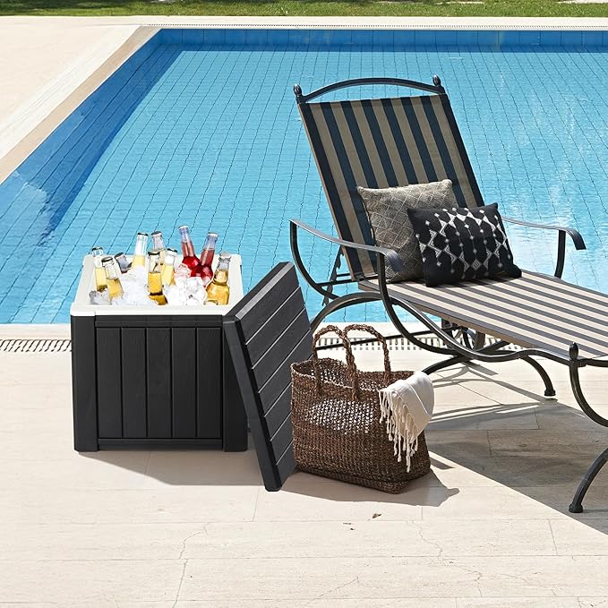 Bonnlo Outdoor Deck Box 10 Gallon, All-Weather Waterproof Patio Square Storage Box with Removable Lid, Small Storage Side Table for Patio, Poolside, Backyard