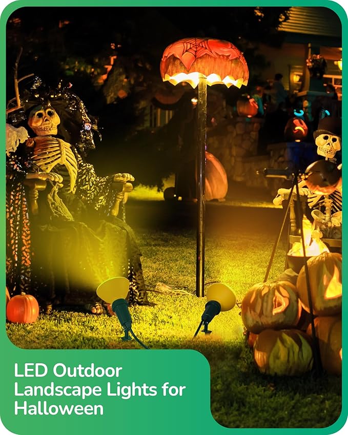 EDISHINE 120V Spotlights Outdoor Halloween, 6FT Cord, Weatherproof Plug in LED Flood Stake Lights, E26 150W PAR38 Bulb, 120° Adjustable Landscape Light Socket for Holiday, Patio, UL Listed, 2 Pack