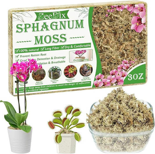 ZeeDix 4QT Natural Orchid Moss Sphagnum for Potting Mix, 3OZ Sphagnum Moss for Moss Pole Repotting Carnivorous Succulent Gardening Plants Reptiles, Dried Long Fibered Sphagnum Moss for Plants Indoor