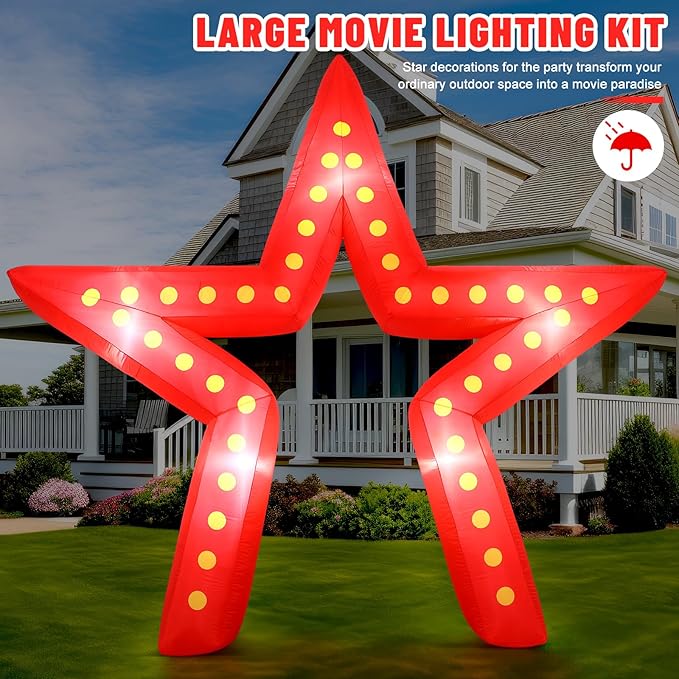 Preboun 10 ft Movie Night Party Decorations Inflatable Large Blow up Star Sign with LED Light Inflatable Arch Kit Light Star Blow up Sign for Movie Night Party Carnivals Birthday Decoration(Red)