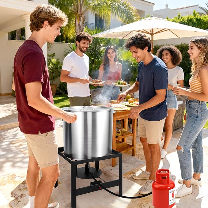 OT1802 Seafood Boil Kit, Featuring a Propane Burner, Propane Regulator, and a 80QT Pot with Basket, Built for Heavy-Duty Outdoor Use