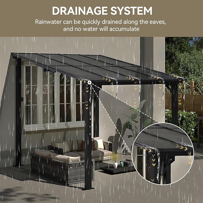 Aoxun 8' x 10' Gazebo for Patio, Gazebo Pergola with Sloped Roof, Large Wall-Mounted Heavy Duty Awnings, for Backyard, Deck, Patio (Gray Polycarbonate Panel)