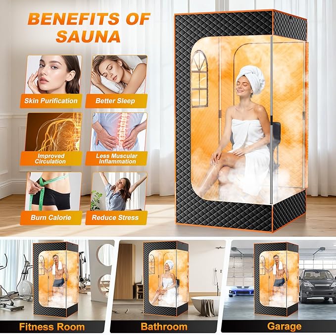 NAIZEA Sauna Box,Upgraded Version Portable Steam Sauna, Portable Saunas for Home with 3L 1200W Steamer, Remote Control, Folding Chair, Full Body Saunas Tent for Relaxation,2.9'x2.9'x5.9'