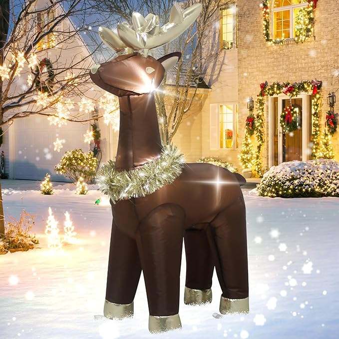 3.5 Feet Inflatable Deer Outdoor Decorations with LED Lights, Blow up Christmas Reindeer for Indoor Outdoor Decorations, Cute Shape with Gold Collar, Easter Inflatable Reindeer Decoration