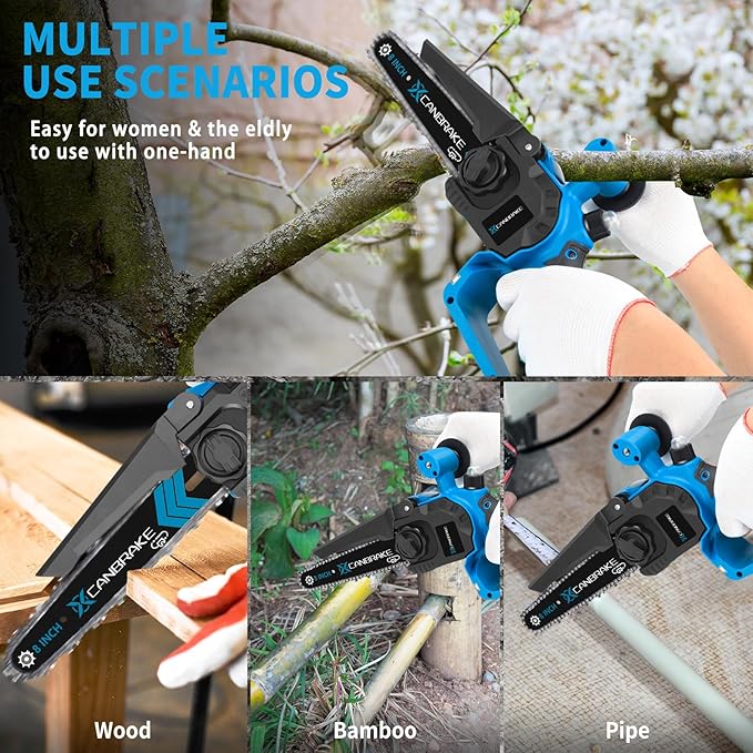 Cordless Mini Chainsaw, 8 inch & 6 inch Portable Handheld Chain Saw with 2 X 4.0Ah Battery, 4 Chains 4 Guide Plates, LED Indicate, Brushless Electric Chainsaw Using for Tree Trimming, Garden Pruning