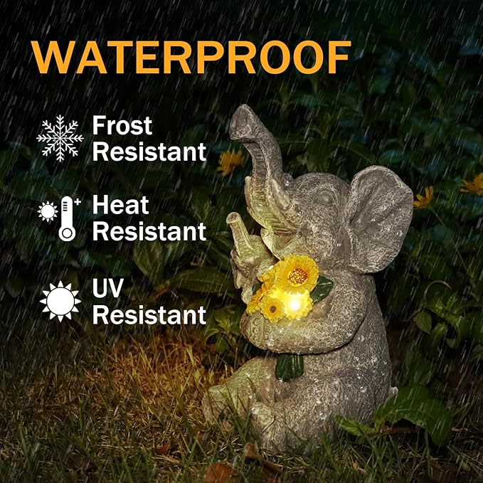 Elephant Gifts for Women, Solor Garden Statue, Elephant and Sunflower Figurine with Lights, Outdoor Decorations for Yard Backyard Patio Porch, Gifts for Mom Daughter Grandma Friend Gardener
