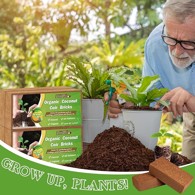 ZeeDix 10 Pcs Compressed Coco Coir Brick for Plants, Premium Organic Coconut Coir Bricks Coco Fiber Substrate Coco Coir Fiber Potting Soil with Low EC and pH Balance for Planting Gardening Reptiles