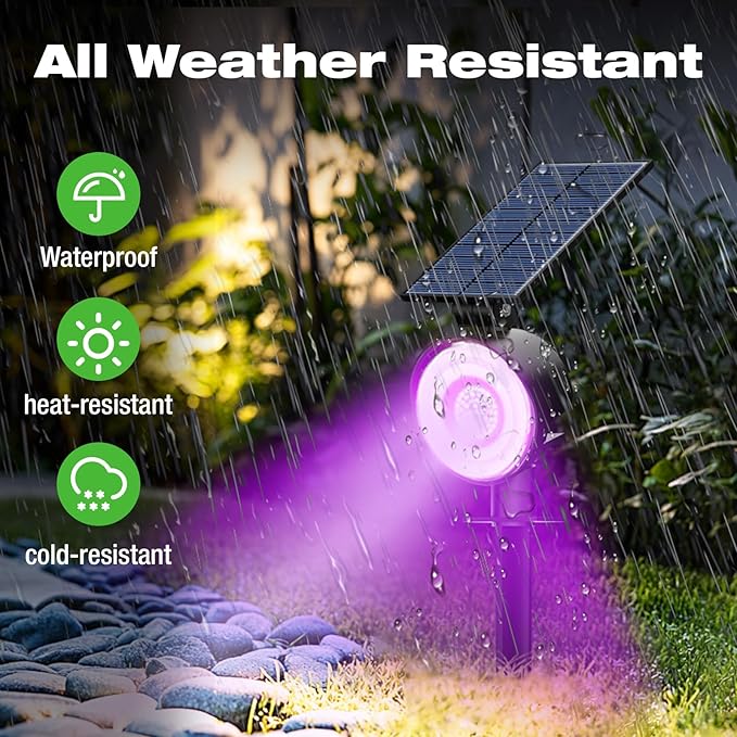 nipify 2 Pack Solar Spot Lights Outdoor Waterproof, Solar Spotlight Light for Outside Yard Landscape Lighting Pathway Lights Wall Auto On/Off, Purple