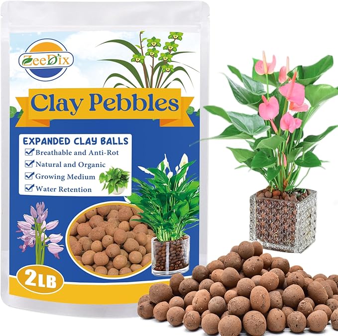ZeeDix 2LB Expanded Clay Pebbles for Plants Hydroponic, 3QT 4mm-16mm Clay Leca Balls Hydroponic Rocks Growing Medium Potting Stones for Indoor Plants Drainage, Aquaponics, Natural Orchid Pebbles Balls