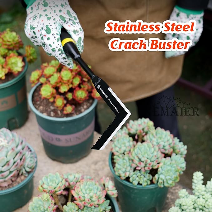 2-Piece Heavy-Duty Stainless Steel Garden Weeding Tool Set with Weed Puller and Crack Weeder, Quantang Handle