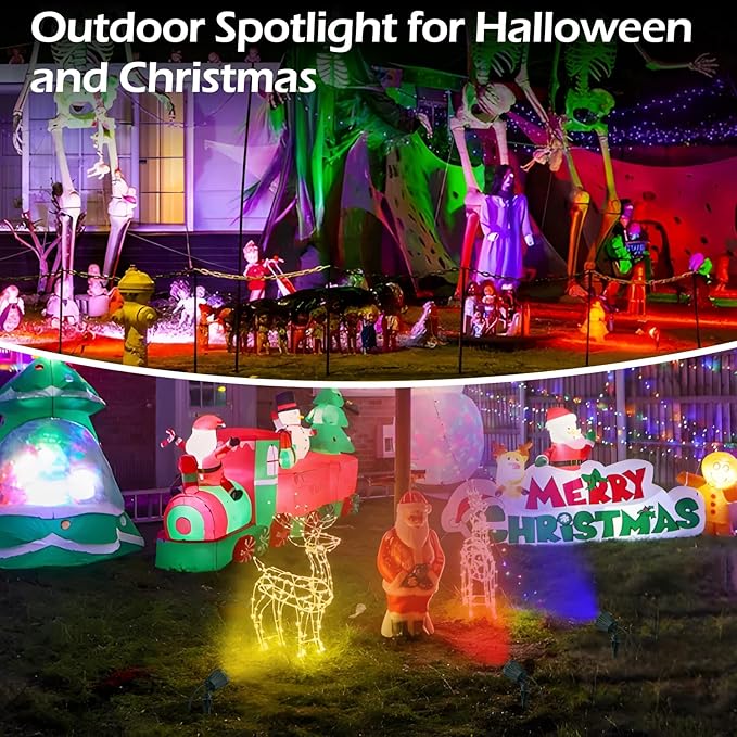 Outdoor Spot Lights for Yard Plug in Spotlights with 5 Extra Lenses (Red, Yellow, Green, Blue, Purple) 6000K White,Suitable for Holiday Daily Yard,Halloween,Garden, Lawn Tree Decoration,2 Pack
