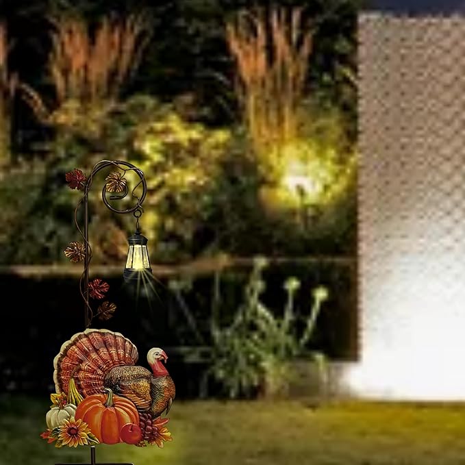Solar Turkey Pumpkin Garden Stake Light Metal Thanksgiving Decoration Outdoor Fall Decor for Garden Courtyard and Lawn Christmas Decor and Thanksgiving Gifts